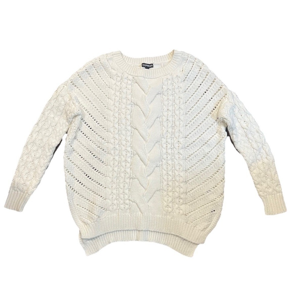 Express Ivory Cable Knit Sweater Women's Size XS Chunky Knit Pullover